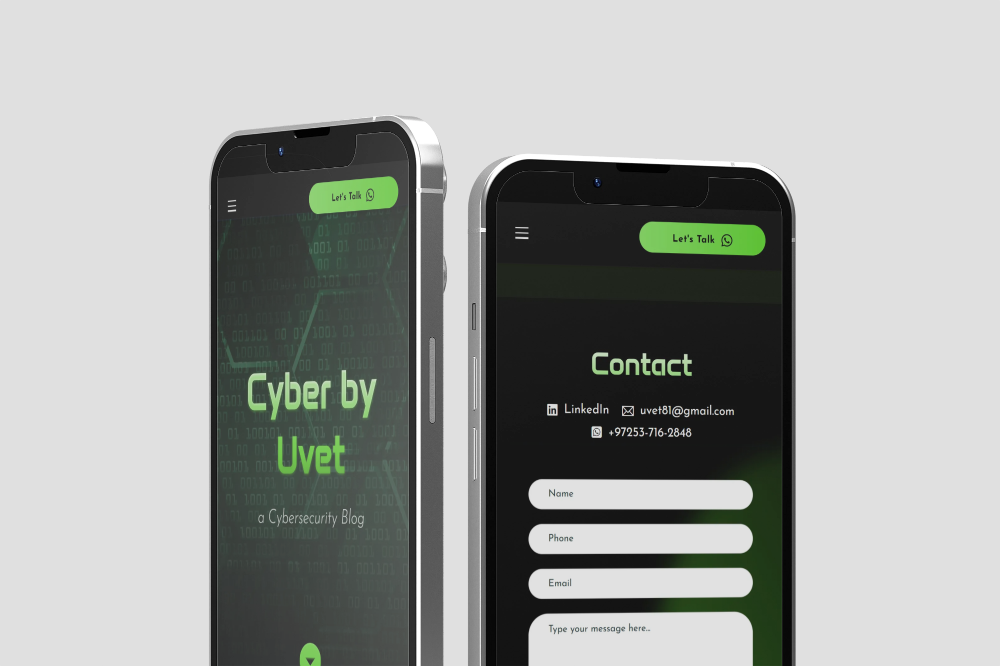 סמארטפונים מודרניים מדגימים את העיצוב הרספונסיבי של אתר המובייל המתקדם של Cyber by Uvet.