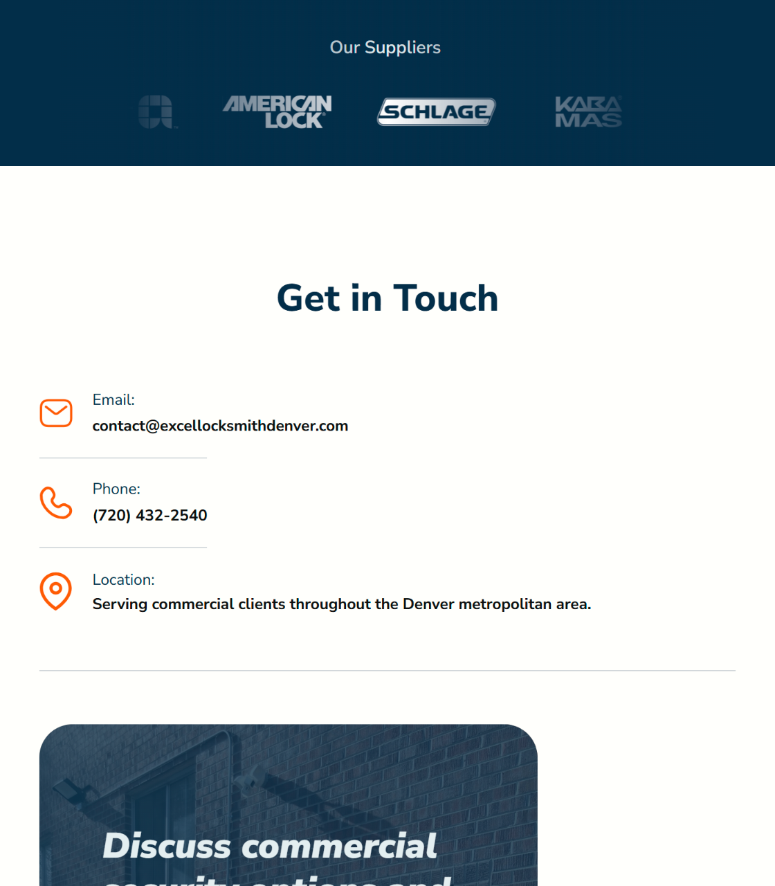 צילום מסך מאתר Excel Locksmith Denver